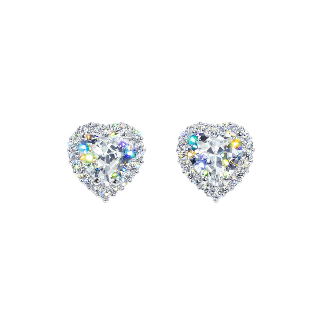 Earrings - Button #17447XS -Captivating Hearts: Halo-Set CZ Button Earrings