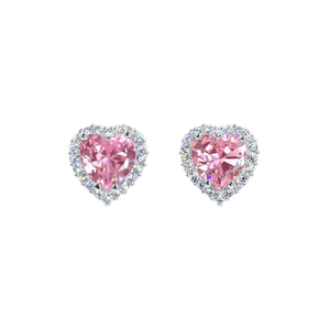 Earrings - Button #17447XS -Captivating Hearts: Halo-Set CZ Button Earrings