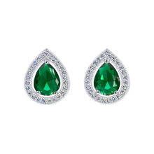 Load image into Gallery viewer, Earrings - Button #17448 - Teardrop Brilliance: Halo-Set Pear Shape Stud Earrings