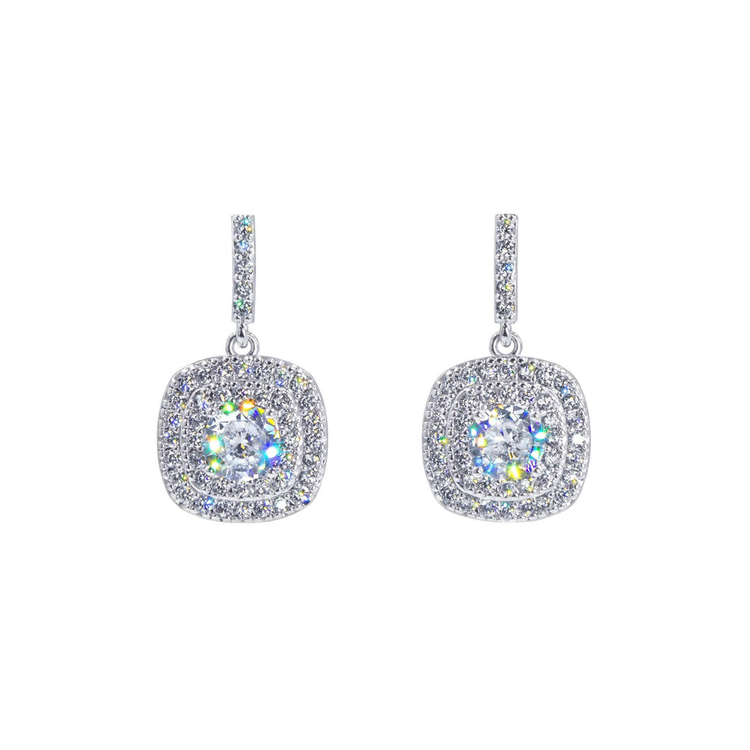 Earrings - Dangle #17450 - Square Drop Halo CZ Earrings 1