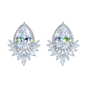 Earrings - Dangle #17454XS - Feathered Pear CZ Earring Clear Silver