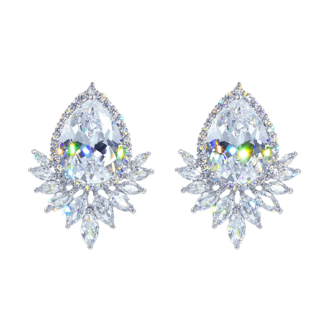 Earrings - Dangle #17454XS - Feathered Pear CZ Earring Clear Silver