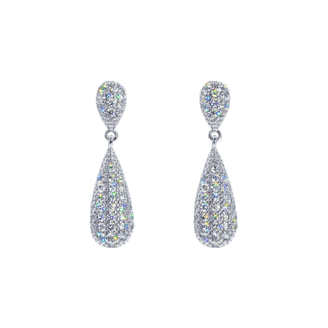 Earrings - Dangle #17456 - Silver Raindrop Elegance Pavé Teardrop Earrings - 1.25