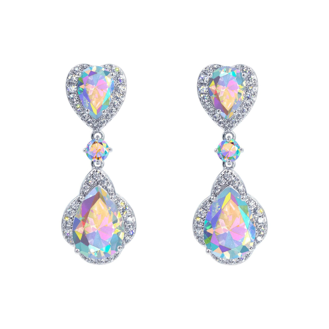 Earrings - Dangle #17466ABS - Enchanted CZ Heart Cascade Earrings - AB Silver