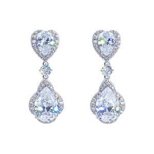 Earrings - Dangle #17466XS - Enchanted CZ Heart Cascade Earrings Clear Silver