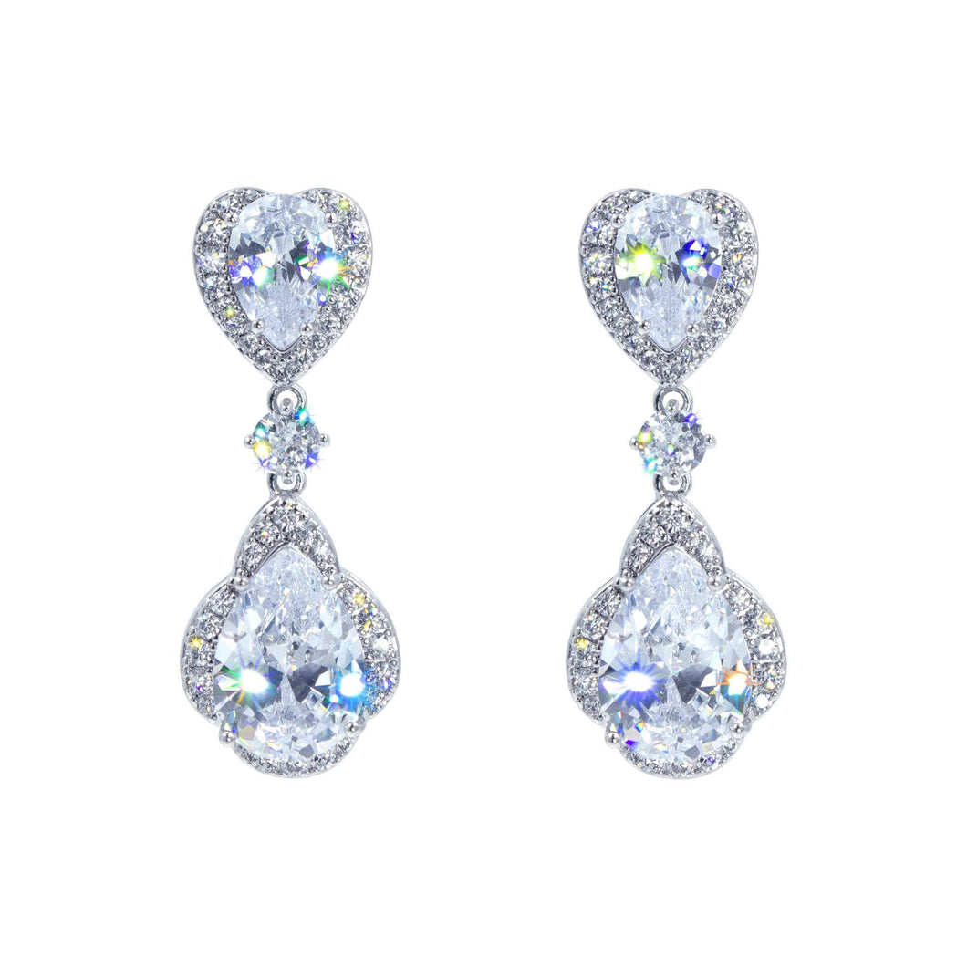 Earrings - Dangle #17466XS - Enchanted CZ Heart Cascade Earrings Clear Silver