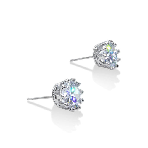 Earrings - Dangle #17568 - Vintage-Style Crown Setting Cubic Zirconia Stud Earrings - 8mm