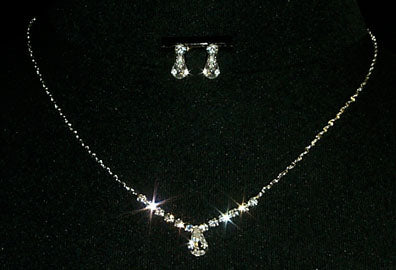 Pear Drop Rhinestone Necklace and Earring Set - #10424