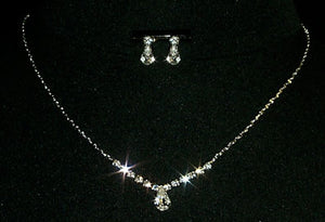 Pear Drop Rhinestone Necklace and Earring Set - #10424