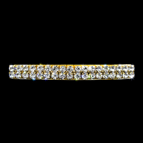 #11076G - 2 Row Rhinestone Barrette - Gold