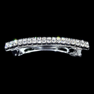 #11076S - 2 Row Rhinestone Barrette - Silver Plated