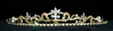 Dainty Swirl Pearl Tiara - #11109G Gold Plated