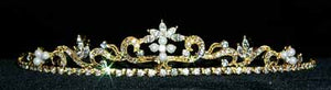 Dainty Swirl Pearl Tiara - #11109G Gold Plated