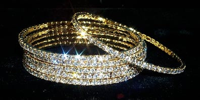 Gold Plated Crystal Rhinestone Bangle - Single Row - Gold Plated