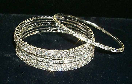 Crystal Rhinestone Bangle - Single Row - Silver Plated