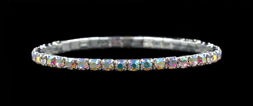 #11950ABS Single Row Stretch Rhinestone Bracelet -  (Iridescent Stones) AB  Silver