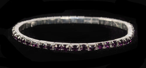 #11950 Single Row Stretch Rhinestone Bracelet - Amethyst Crystal  Silver