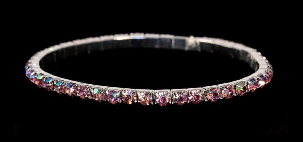 #11950 Single Row Stretch Rhinestone Bracelet -  Rose AB Crystal  Silver