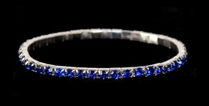 #11950 Single Row Stretch Rhinestone Bracelet -  Sapphire Crystal  Silver