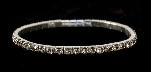 #11950 Single Row Stretch Rhinestone Bracelet - Velvet (Gray)  Silver