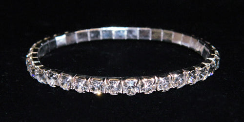 #11950 Single Row Stretch Rhinestone Bracelet -  Clear Crystal  Silver