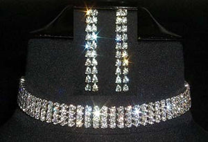 #12208 4 Row Rhinestone Choker and Earring Set