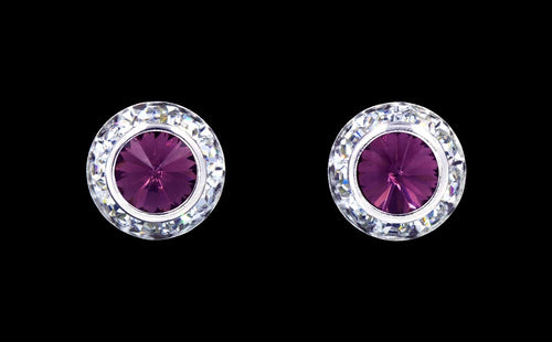 #12535 Amethyst 11mm Rondel with Rivoli Button Earrings