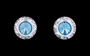 #12535 Aquamarine 11mm Rondel with Rivoli Button Earrings