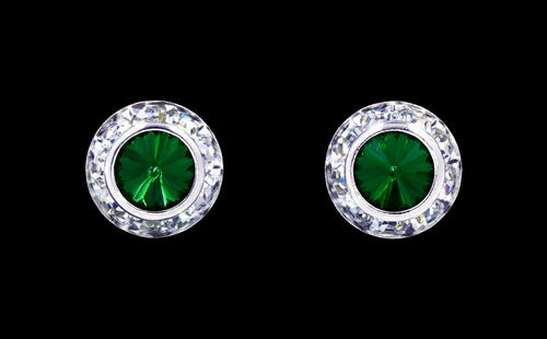 #12535 Emerald 11mm Rondel with Rivoli Button Earrings