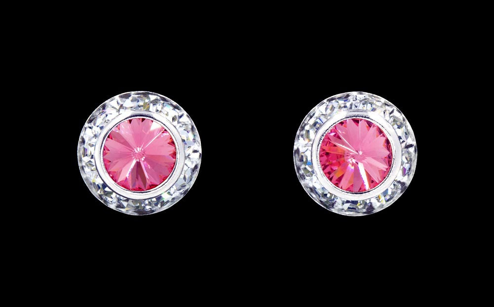 #12535 Rose 11mm Rondel with Rivoli Button Earrings