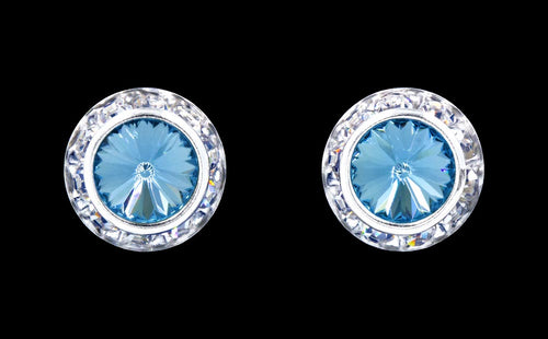 #12536 Aquamarine 13mm Rondel with Rivoli Button Earrings