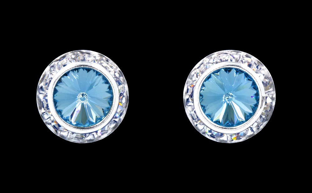 #12536 Aquamarine 13mm Rondel with Rivoli Button Earrings