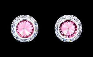 #12536 Light Rose 13mm Rondel with Rivoli Button Earrings