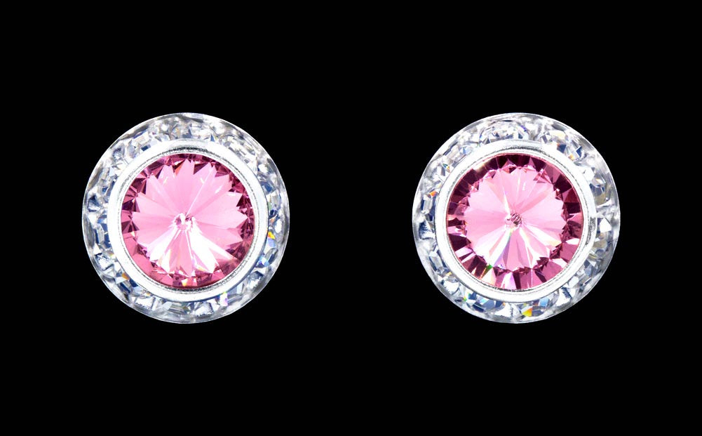 #12536 Light Rose 13mm Rondel with Rivoli Button Earrings