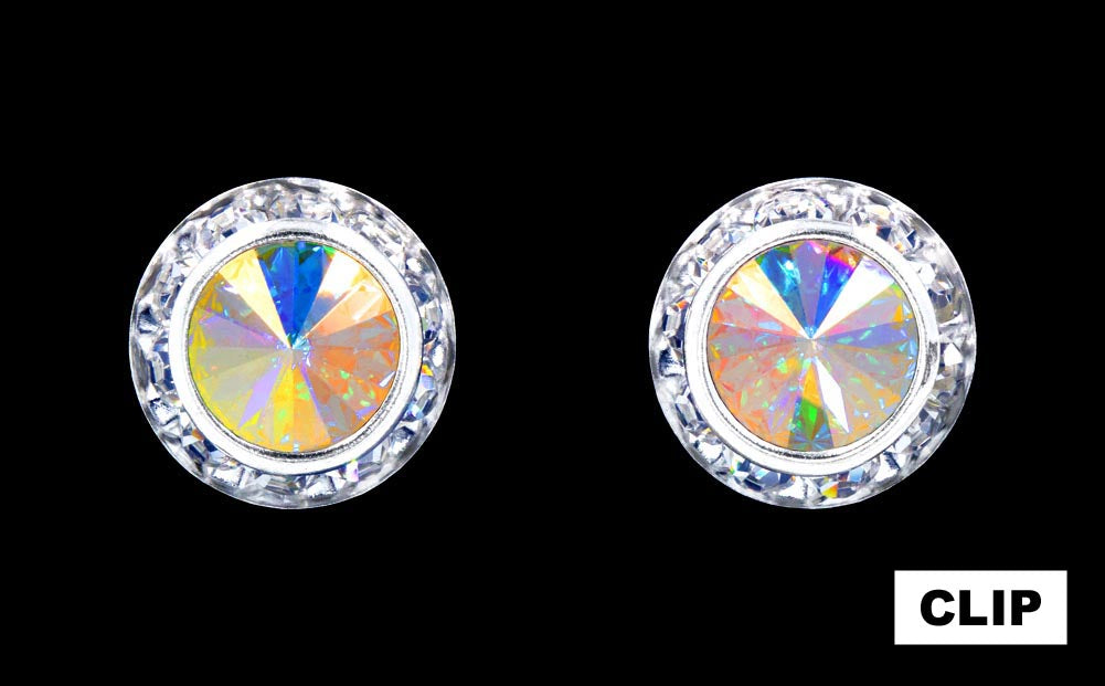 #12536 13mm Rondel with Rivoli Button Earrings - ab-Clip