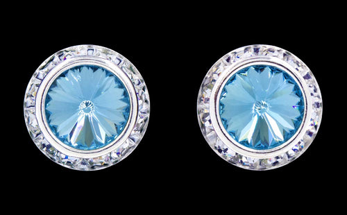 #12537 Aquamarine 16mm Rondel with Rivoli Button Earrings