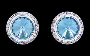 #12537 Aquamarine 16mm Rondel with Rivoli Button Earrings