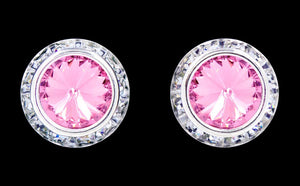 #12537 Light Rose 16mm Rondel with Rivoli Button Earrings