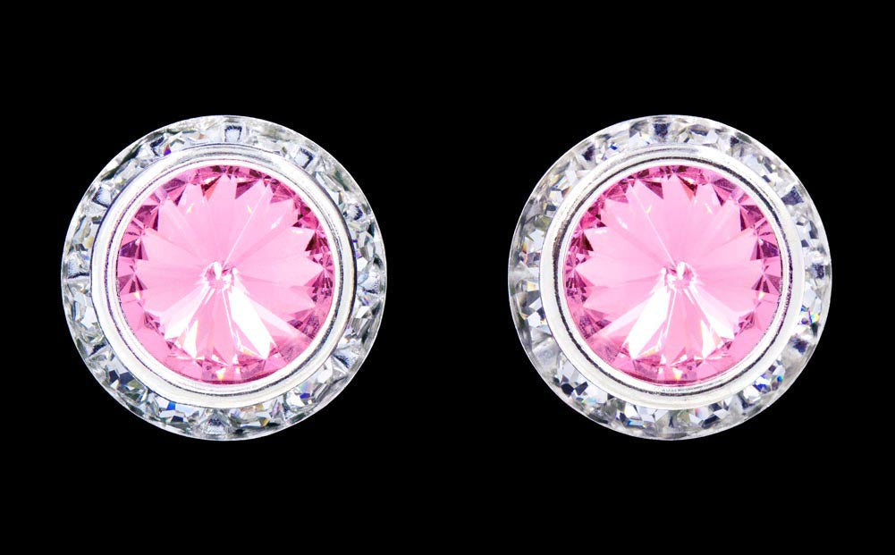 #12537 Light Rose 16mm Rondel with Rivoli Button Earrings