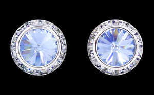 #12537 Light Sapphire 16mm Rondel with Rivoli Button Earrings