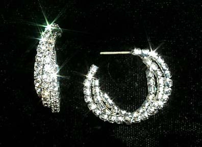 Twisted Triple Rhinestone Hoop Earring #12592