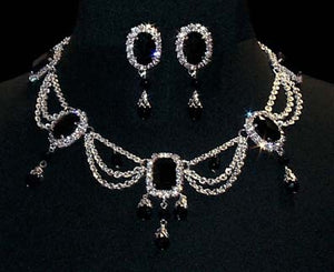 Jet Octagon and Oval Necklace and Earring Set #12682