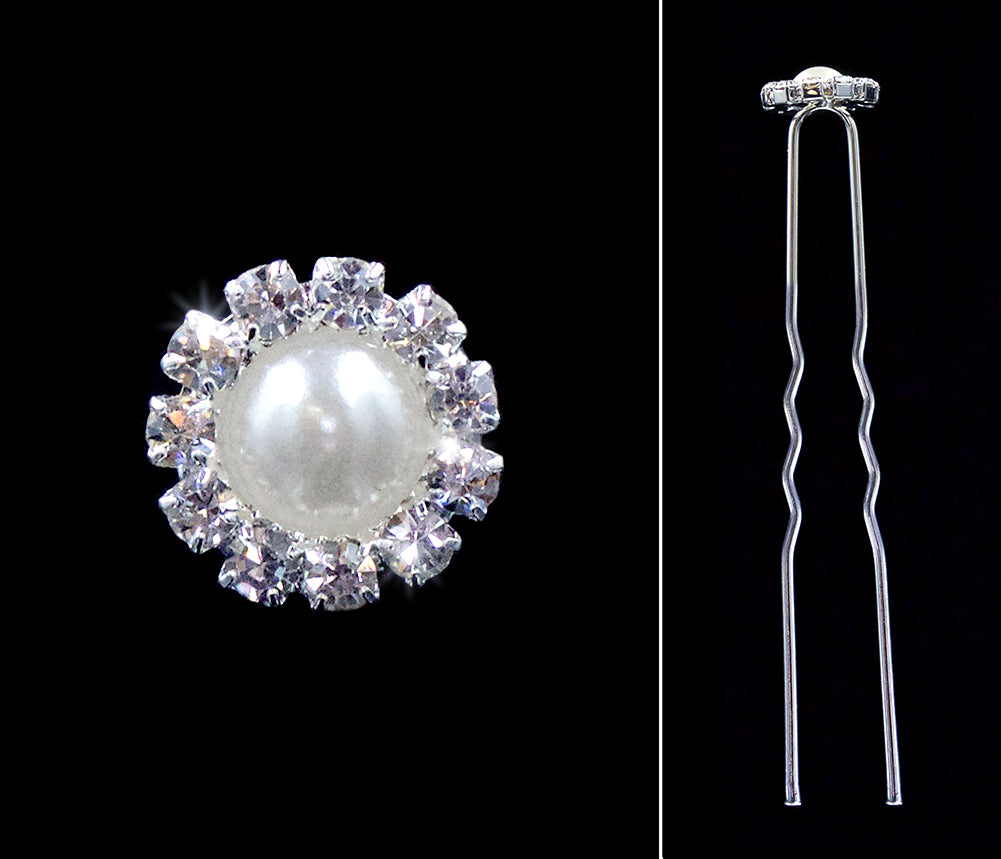 #13870 - Classic Pearl and Rhinestone Hair Pin