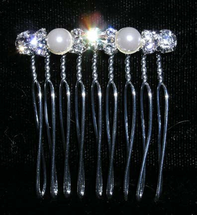 #13878 Simple Rhinestone Pearl Comb