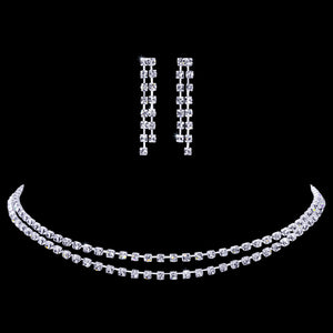 #14285 - Simple 2 Row Rhinestone Neck and Ear Set