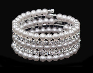 #16465 Pearl and Rhinestone Memory Coil Wrap Coil Bracelet