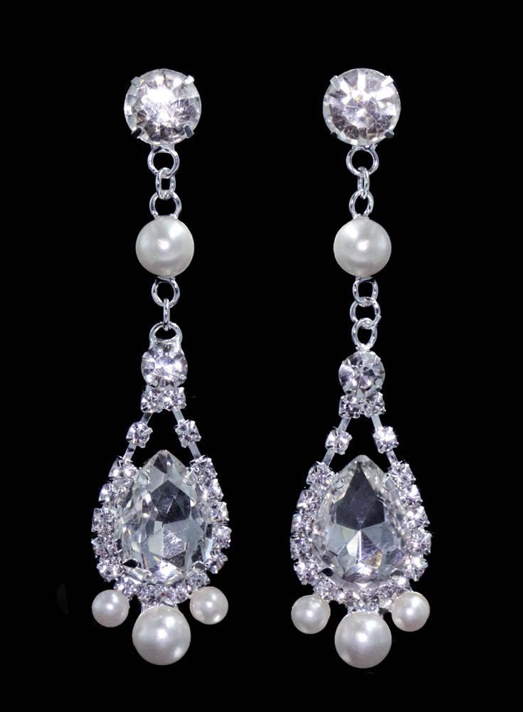 #16535 - Rhinestone Pearl Drop Trinity Earrings - 3