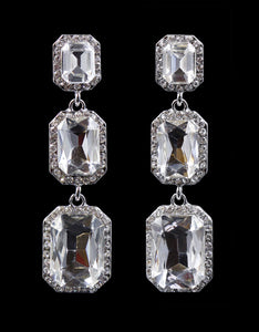 #16718 - Triple Octagon Rhinestone Drop Earrings