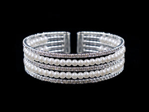 #16724 - 5 Row Pearl and Rhinestone Cuff Bracelet