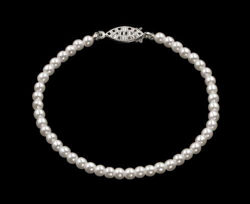 #9585-725 - 4mm Simulated White Pearl Bracelet - 7.25